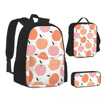 Персиковая занавеска для душа, рюкзаки для мальчиков и девочек, сумка для книг, детские школьные сумки, мультяшный детский рюкзак, сумка для ланча, сумка для ручек, набор из трех предметов